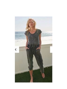 Promesa Washed Charcoal Short-Sleeve Drawstring Jumpsuit
